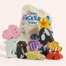 Load image into Gallery viewer, Le Toy Van Wooden Stacking Animals & Bag - Ocean Life