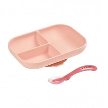 Load image into Gallery viewer, Beaba Silicone Suction Divided Plate & Spoon - Pink