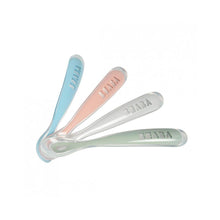 Load image into Gallery viewer, Beaba 1st Stage Silicone Spoons 4 Pack - Windy Blue/Eucalyptus Green/Light Mist/Vintage Pink
