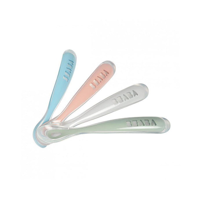 Beaba 1st Stage Silicone Spoons 4 Pack - Windy Blue/Eucalyptus Green/Light Mist/Vintage Pink