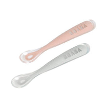 Load image into Gallery viewer, Beaba 1st Stage Silicone Spoon & Case 2 Pack - Light Mist/Old Pink
