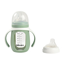 Load image into Gallery viewer, Beaba Glass Bottle with Silicone Protective Sleeve 210ml - Sage Green
