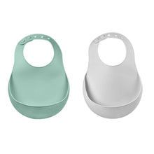 Load image into Gallery viewer, Beaba Silicone Bib 2 Pack - Sage Green/Light Grey