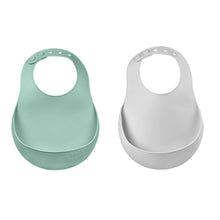 Load image into Gallery viewer, Beaba Silicone Bib 2 Pack - Sage Green/Light Grey
