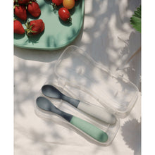 Load image into Gallery viewer, Beaba 1st Stage Silicone Spoons Two-tone Travel Set with Case - Mineral/Sage Green