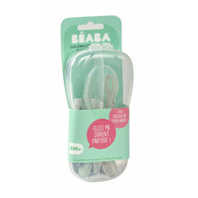 Load image into Gallery viewer, Beaba 2nd Stage Silicone Spoons &amp; Case 2 Pack - Velvet Grey/Sage Green
