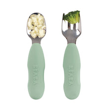 Load image into Gallery viewer, Beaba Fork &amp; Spoon Stainless Steel Pre-Cutlery - Sage Green
