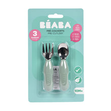 Load image into Gallery viewer, Beaba Fork &amp; Spoon Stainless Steel Pre-Cutlery - Sage Green
