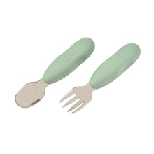 Load image into Gallery viewer, Beaba Fork &amp; Spoon Stainless Steel Pre-Cutlery - Sage Green
