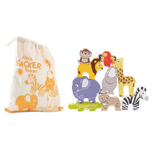 Load image into Gallery viewer, Le Toy Van Wooden Stacking Animals &amp; Bag - Africa
