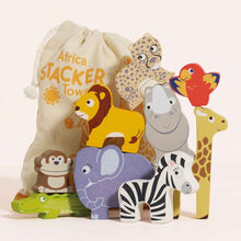 Load image into Gallery viewer, Le Toy Van Wooden Stacking Animals &amp; Bag - Africa
