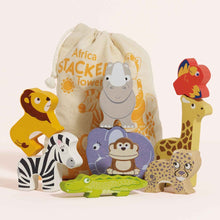 Load image into Gallery viewer, Le Toy Van Wooden Stacking Animals &amp; Bag - Africa
