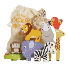 Load image into Gallery viewer, Le Toy Van Wooden Stacking Animals &amp; Bag - Africa
