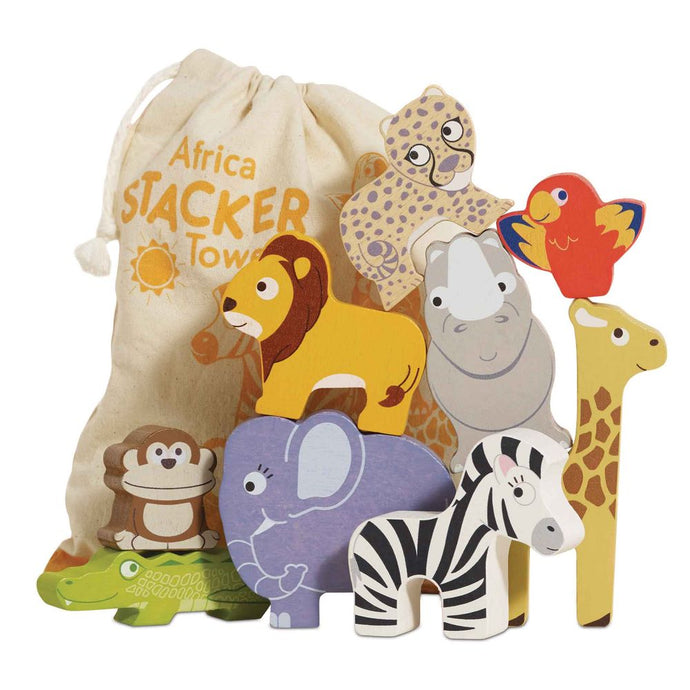 Le Toy Van Wooden Stacking Animals & Bag - Africa