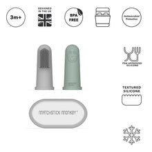 Load image into Gallery viewer, Matchstick Monkey Finger Toothbrush With Portable Case - Grey &amp; Mint Green
