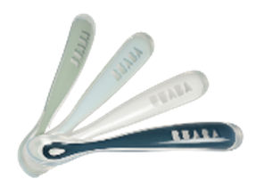 Beaba 1st Stage Silicone Spoons 4m+ 4 Pack - Eucalyptus/Airy Green/Light Mist/Dark Blue