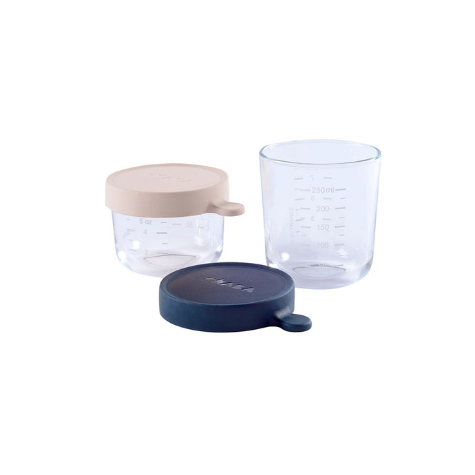 Beaba Superior Glass Jar 2 Pack 150ml/250ml Pink/Dark Blue