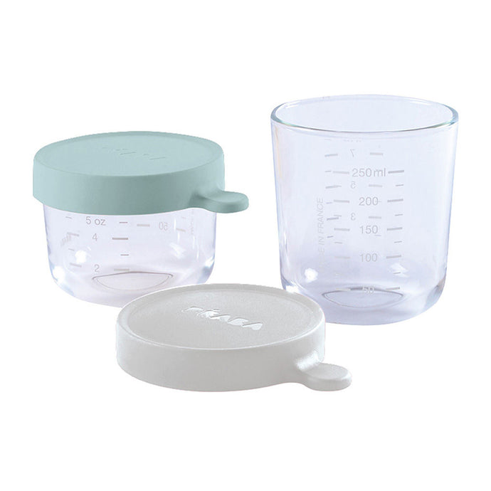 Beaba Superior Glass Jar 2 Pack 150ml/250ml - Airy Green/Light Mist