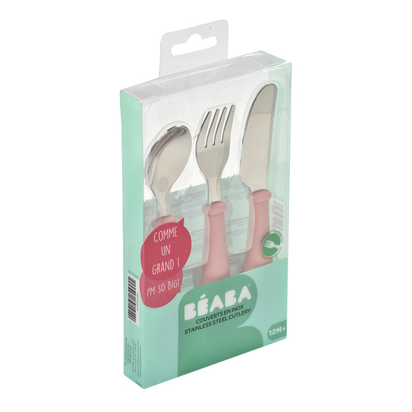 Beaba Stainless Steel Training Cutlery 3 Piece Set - Old Pink
