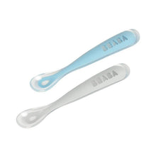 Load image into Gallery viewer, Beaba 1st Stage Silicone Spoon &amp; Case 2 Pack - Light Mist/Windy Blue
