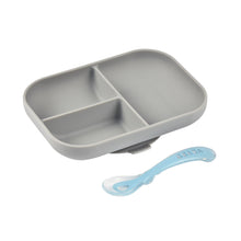 Load image into Gallery viewer, Beaba Silicone Suction Divided Plate &amp; Spoon - Grey
