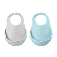 Load image into Gallery viewer, Beaba Silicone Bib 2 Pack - Blue/Light Grey
