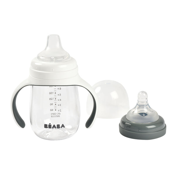 Beaba 2-in-1 Bottle to Sippy Learning Cup 210ml - Mineral Grey