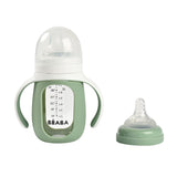 Beaba Glass Bottle with Silicone Protective Sleeve 210ml - Sage Green