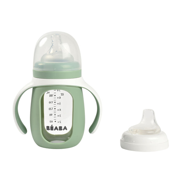 Beaba Glass Bottle with Silicone Protective Sleeve 210ml - Sage Green