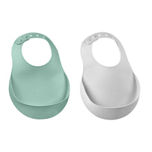 Load image into Gallery viewer, Beaba Silicone Bib 2 Pack - Sage Green/Light Grey
