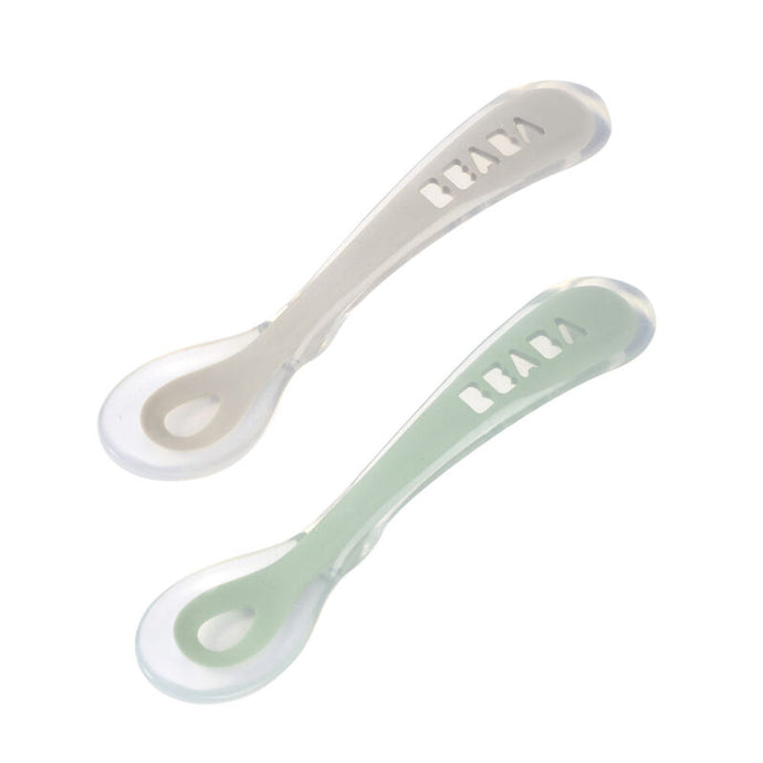 Beaba 2nd Stage Soft Silicone Spoon with case - Velvet Grey/Sage Green
