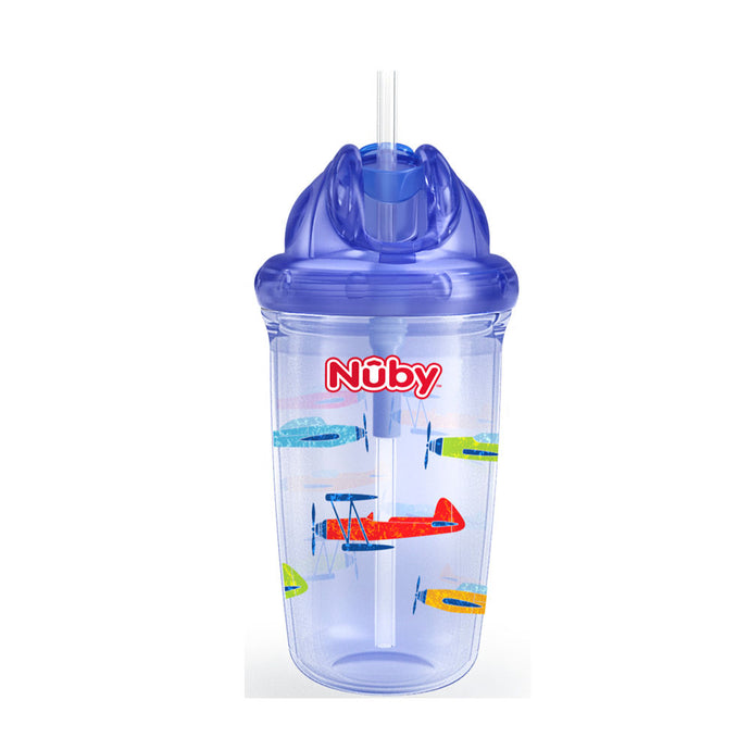 Nuby No Spill Flip-it Thin Straw Cup - Blue