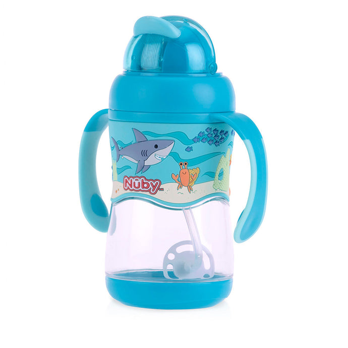 Nuby Flip-it 3D Vinyl Wrap with Weighted Straw Cup - Aqua