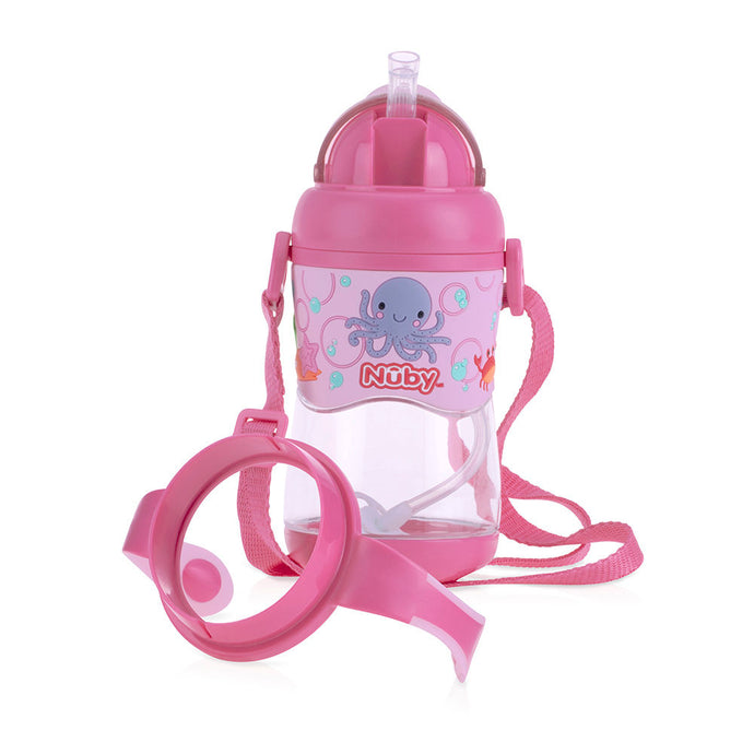 Nuby Flip-it 3D Vinyl Wrap with Weighted Straw Cup - Pink