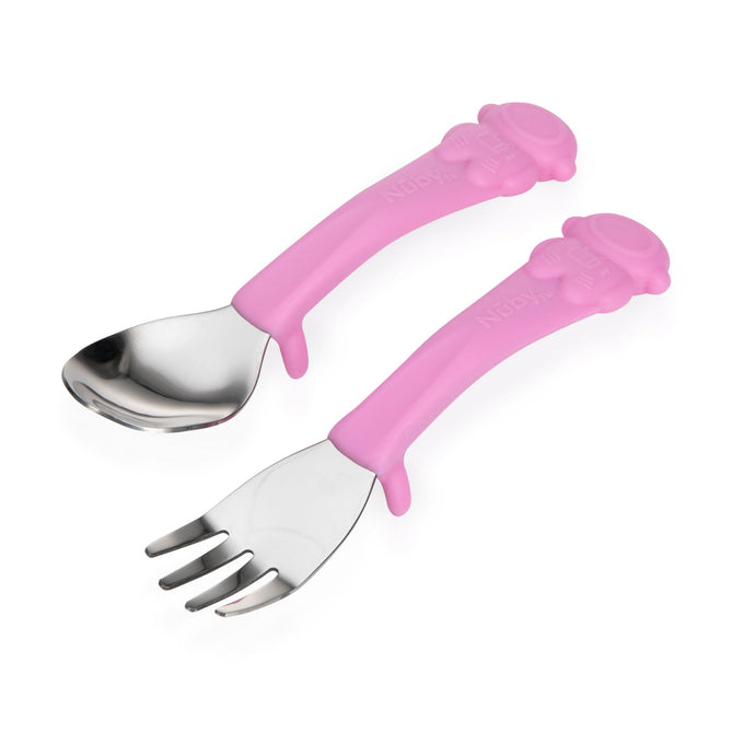 Nuby Sure Grip Stainless Steel Cutlery - Pink