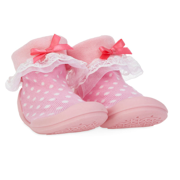Nuby Snekz Sock & Shoe Large - Pink with White Dots